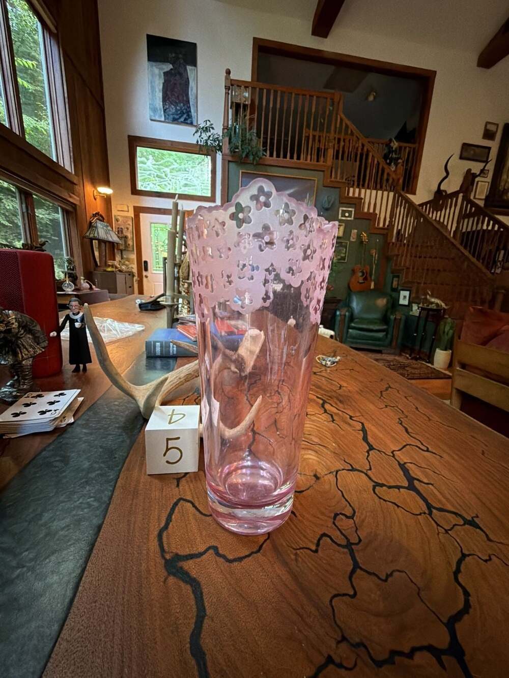 Galway Irish Crystal Pink Frosted Flower Etched Scalloped Vase